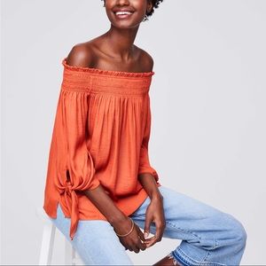 Loft burnt orange off shoulder blouse - size small